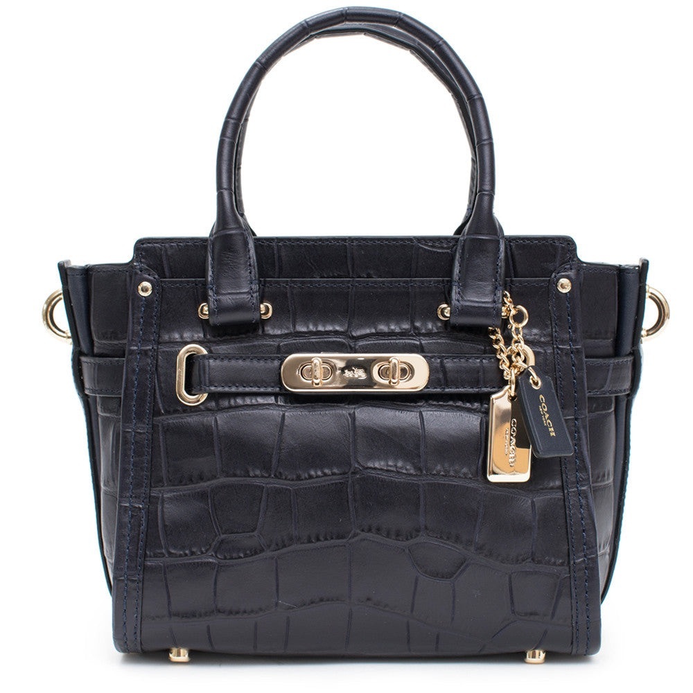 Coach Swagger 20 Croc-Embossed Leather Bag Navy Blue